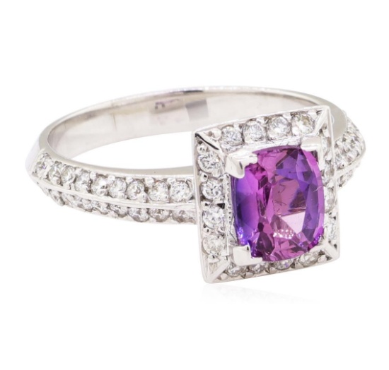 1.78 ctw Purple Sapphire And Diamond Ring - 18KT White Gold