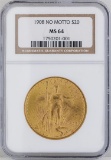 1908 $20 St. Gaudens Double Eagle Gold Coin NGC MS64
