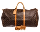 Louis Vuitton Monogram Canvas Leather Keepall 60 cm Bandouliere Duffle Bag Lugag