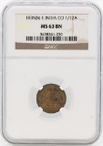 1835(B) East India Co. 1/12 Anna Coin NGC MS63BN