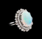 7.42 ctw Opal and Diamond Ring - 14KT White Gold