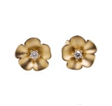 0.03 ctw Diamond Flower Stud Earrings - 14KT Yellow Gold