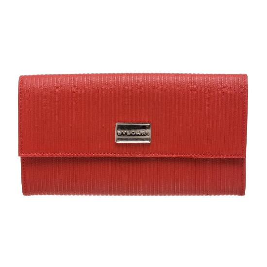 Bvlgari Red White Vinyl Leather Long Wallet