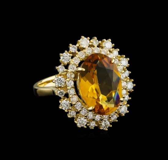 4.23 ctw Citrine and Diamond Ring - 14KT Yellow Gold