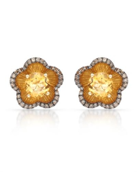 14k Yellow Gold  3.02CTW Citrine and Brown Diamonds Earring