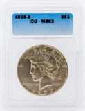 1935-S $1 Peace Silver Dollar Coin ICG MS63