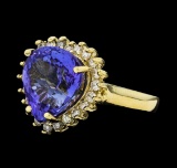 8.84 ctw Tanzanite and Diamond Ring - 14KT Yellow Gold