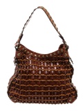Kooba Brown Leather Rope Woven Studded Hobo Shoulder Bag