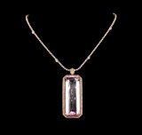 14KT Rose Gold GIA Certified 162.70 ctw Kunzite and Diamond Pendant With Chain