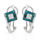 14k White Gold 0.87CTW Diamond & Blue Dia Earring, (SI3-I1/SI1-SI2/G-H/Fancy Int