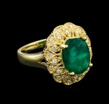 3.38 ctw Emerald and Diamond Ring - 14KT Yellow Gold