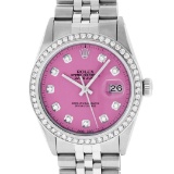 Rolex Mens Stainless Steel Pink Diamond 36MM Datejust Wristwatch