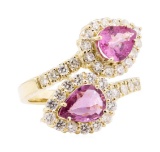 3.42 ctw Pink Sapphire and Diamond Ring - 14KT Yellow Gold