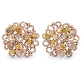 18k Three Tone Gold 7.72CTW Diamond, Pink Diamond and Multicolor Dia Earring, (V