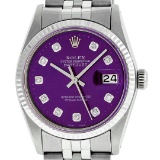 Rolex Mens Stainless Steel Purple Diamond 36MM Datejust Wristwatch