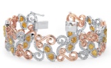 18k Three Tone Gold 7.54CTW Diamond Bracelet, (VS1-VS2/F-G/Fan-yel)