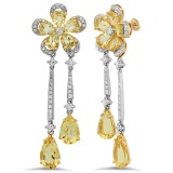 18k Yellow Gold 4.94CTW Diamond and Golden Beryl Earring, (SI1-SI2/G-H)