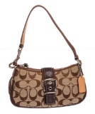 Coach Brown Monogram Canvas Suede Trim Pochette Shoulder Handbag