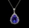 GIA Cert 17.75 ctw Tanzanite and Diamond Pendant With Chain - 14KT White Gold