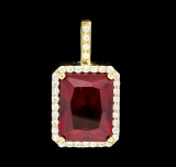 19.50 ctw Lab-Created Ruby and Diamond Pendant - 14KT Yellow Gold