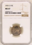 1951-D Jefferson Nickel Coin NGC MS67