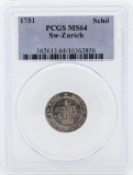 1751 Sw-Zurich Schilling Coin PCGS MS64