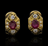 1.40 ctw Ruby and Diamond Earrings - 18KT Yellow Gold