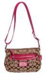 Coach Brown Monogram Canvas Pink Patent Leather Small Crossbody Bag