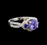 14KT White Gold 1.92 ctw Tanzanite, Sapphire and Diamond Ring