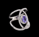 0.73 ctw Tanzanite and Diamond Ring - 14KT White Gold