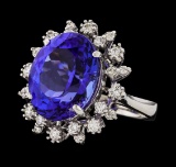 11.09 ctw Tanzanite and Diamond Ring - 14KT White Gold