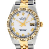 Rolex Mens 2 Tone 14K MOP Roman Pyramid Diamond Bezel Datejust Wristwatch