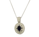 1.01 ctw Blue Sapphire And Diamond Pendant With Chain - 14KT White Gold