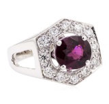 3.14 ctw Rhodolite Garnet And Diamond Ring - 14KT White Gold