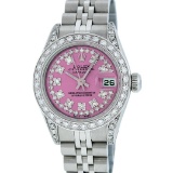 Rolex Ladies Stainless Steel Quickset Pink String Diamond Lugs Datejust Wristwat