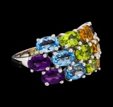 6.41 ctw Multi-color Gemstone Ring - 14KT White Gold