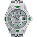 Rolex Ladies Stainless Steel MOP Emerald & Diamond Datejust Wristwatch