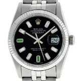 Rolex Mens Stainless Steel 36mm Black Diamond Dial Datejust Wristwatch