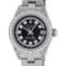 Rolex Ladies Stainless Steel Black Diamond Lugs Oyster Quickset Datejust Wristwa