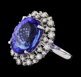 GIA Cert 16.52 ctw Tanzanite and Diamond Ring - 14KT White Gold