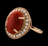 6.04 ctw Coral and Diamond Ring - 14KT Rose Gold