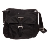 Prada Black Nylon Leather Crossbody Flap Bag