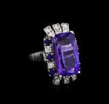 16.83 ctw Tanzanite, Sapphire and Diamond Ring - 14KT White Gold