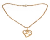 Chanel Gold Chain Link CC Heart Drop Pendant Vintage Necklace 95P