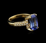 18KT Yellow Gold 3.89 ctw Tanzanite and Diamond Ring