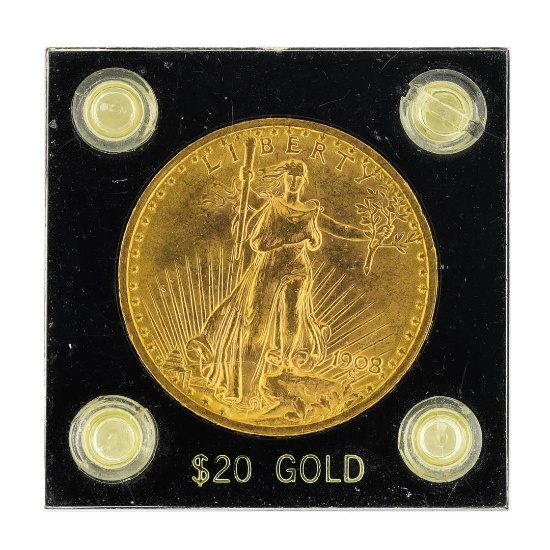 1908 $20 St. Gaudens Double Eagle Gold Coin