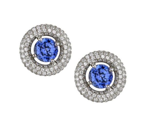 18k White Gold 3.50CTW Diamond and Blue Sapphire Earring, (VS1-VS2/G-H)