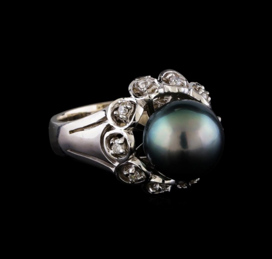0.25 ctw Diamond and Pearl Ring - 14KT White Gold