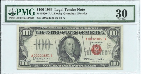 1966 $ 100 Legal Tender Note PMG Very Fine 30