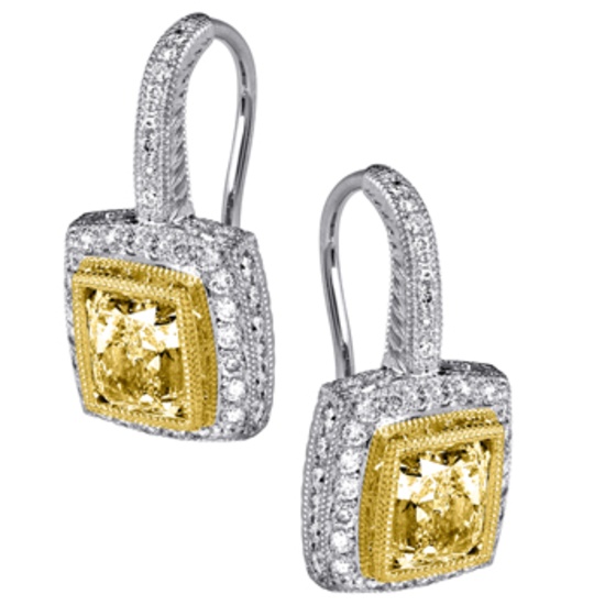 18k Two Tone Gold 2.19CTW Diamond Earring, (VS2 /VS1 /G-H/Light Yellow /Light Ye